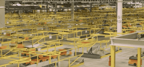 How does Amazon's warehousing robot do the automatic sorting and transportation of goods?