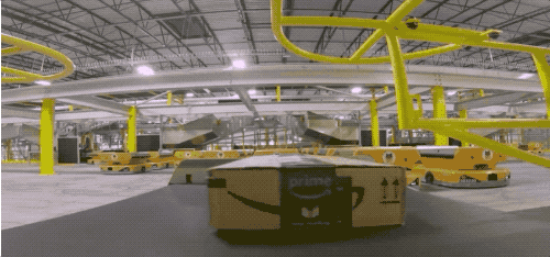 How does Amazon's warehousing robot do the automatic sorting and transportation of goods?
